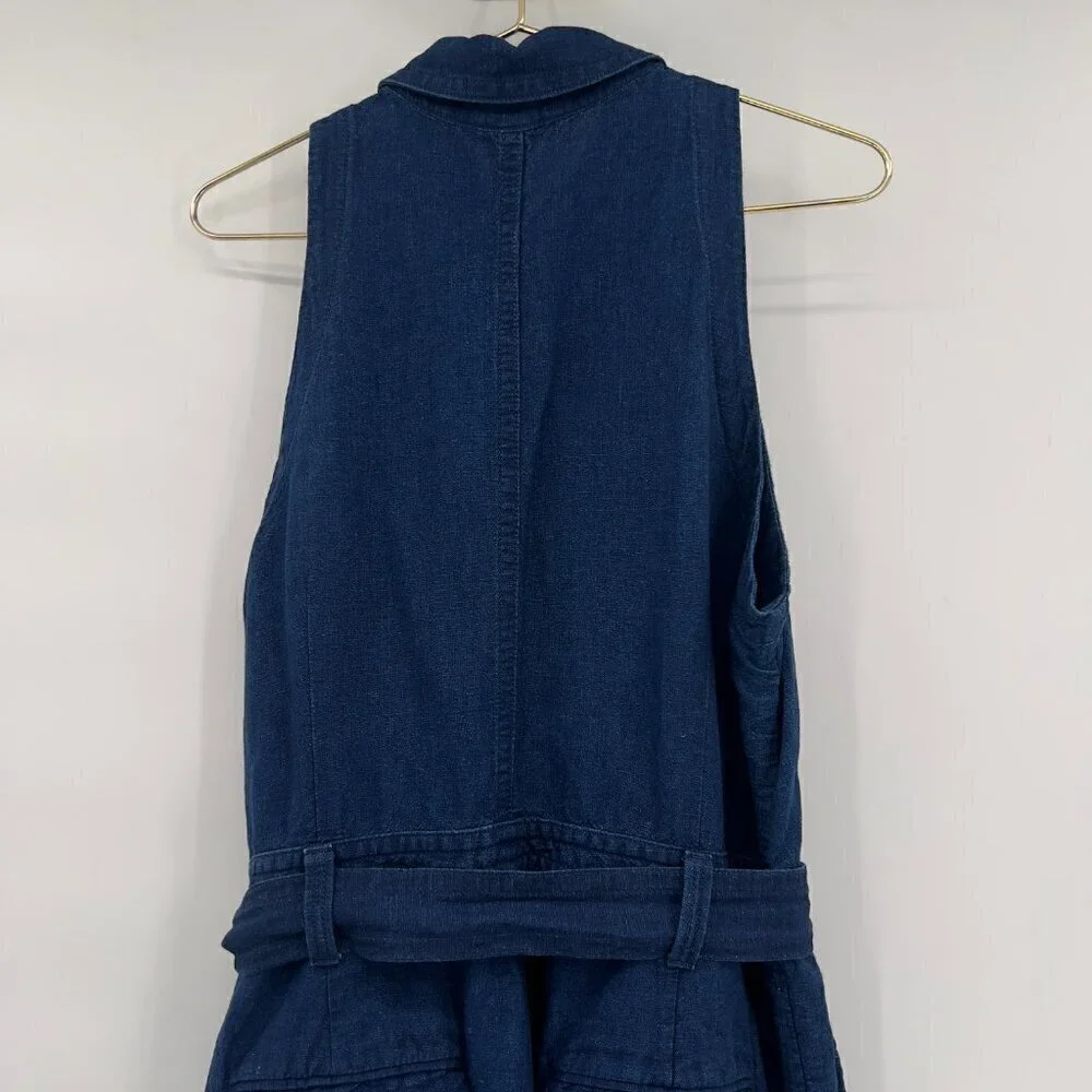 Banana Republic Plus Women's Blue Dark Wash Linen Sleeveless Belted Romper 16